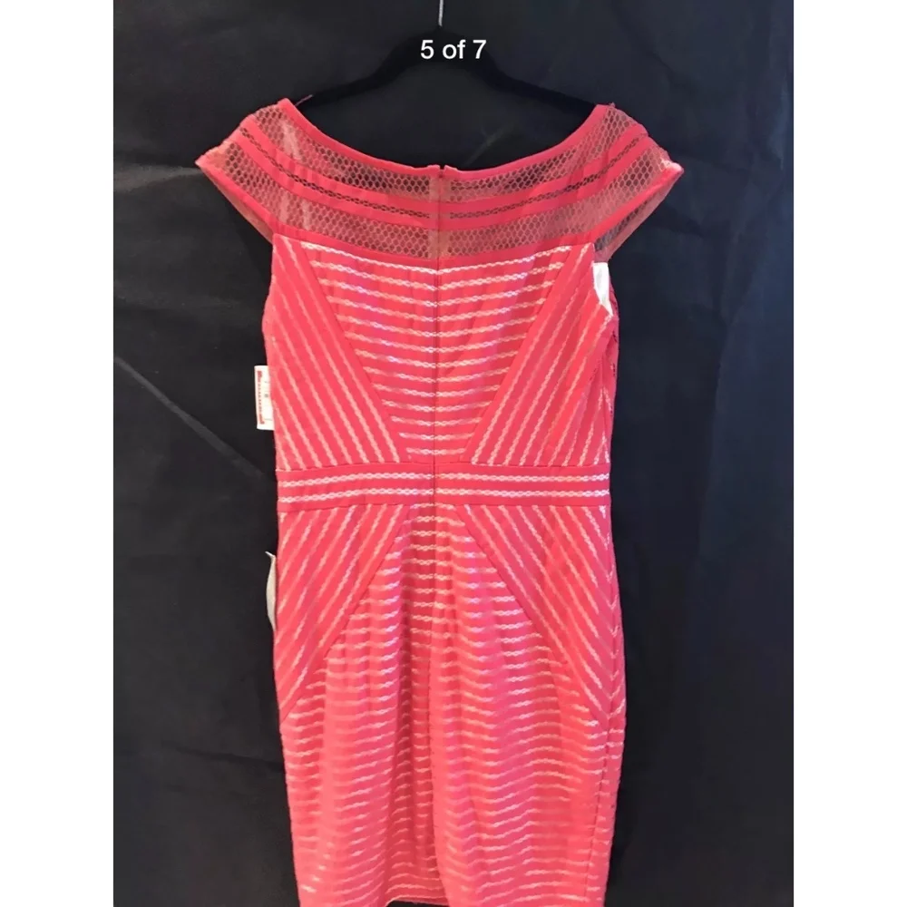 NWT Tadashi Shoji Stripe Knit Cap Sleeve Dress‎ in Rouge Pink [SZ Large ]